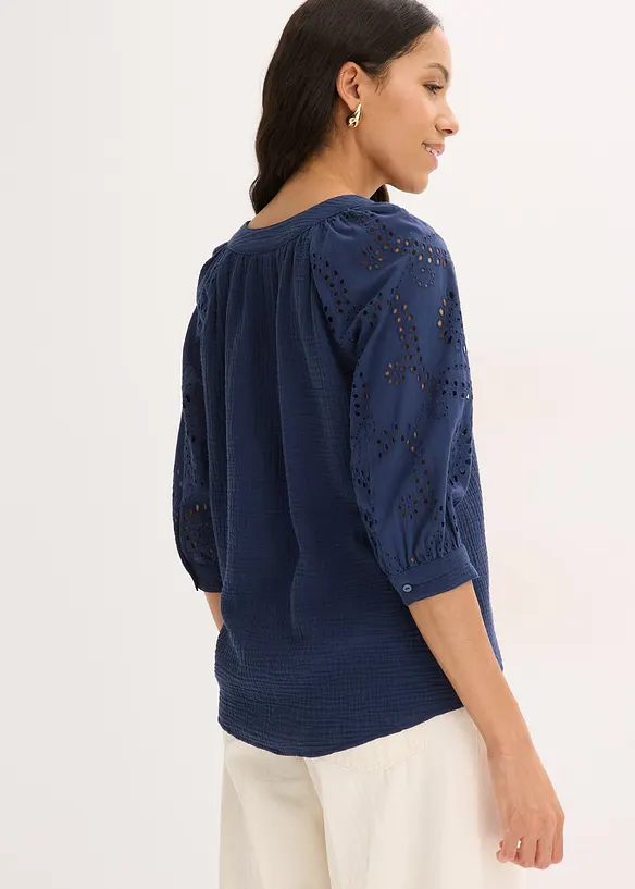 Tunikabluse aus luftigem Musselin in blau von hinten (im Anschnitt) - bonprix Tunikabluse aus luftigem Musselin in blau von hinten (im Anschnitt) - bonprix