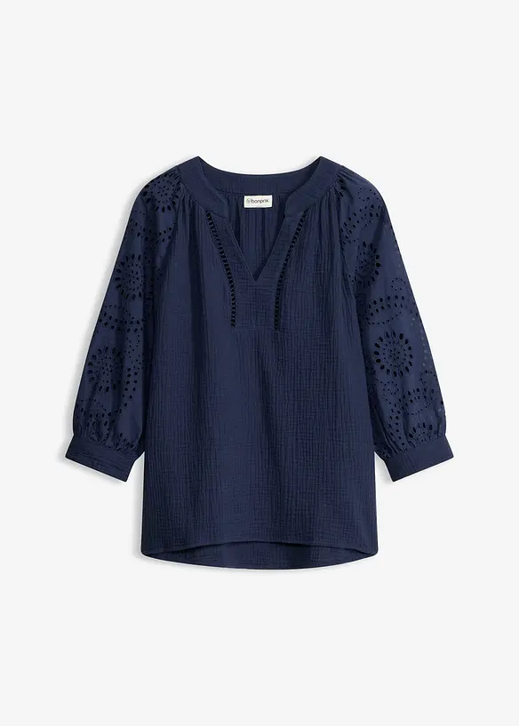 Tunikabluse aus luftigem Musselin in blau von vorne - bonprix Tunikabluse aus luftigem Musselin in blau von vorne - bonprix