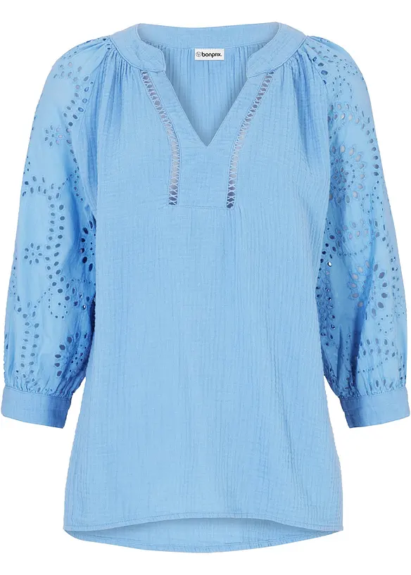 Tunikabluse aus luftigem Musselin in blau von vorne - bonprix Tunikabluse aus luftigem Musselin in blau von vorne - bonprix