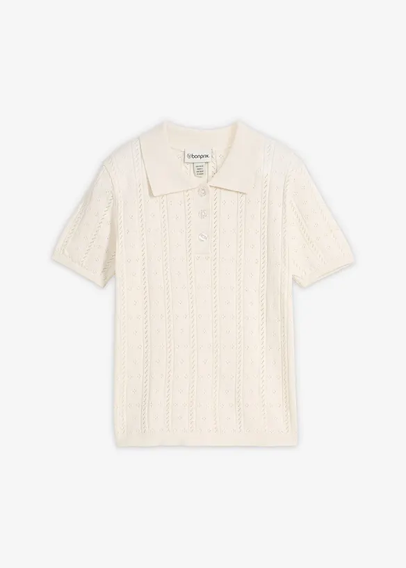 Ajour-Pullover mit Seidenanteil in weiß von vorne - bonprix