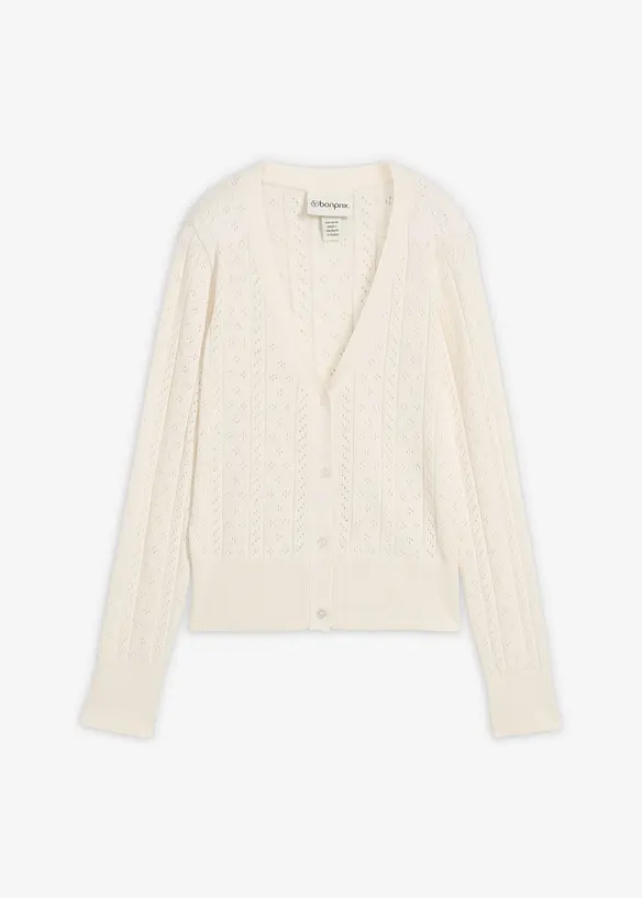 Ajour-Strickjacke mit Seidenanteil in weiß von vorne - bonprix Ajour-Strickjacke mit Seidenanteil in weiß von vorne - bonprix