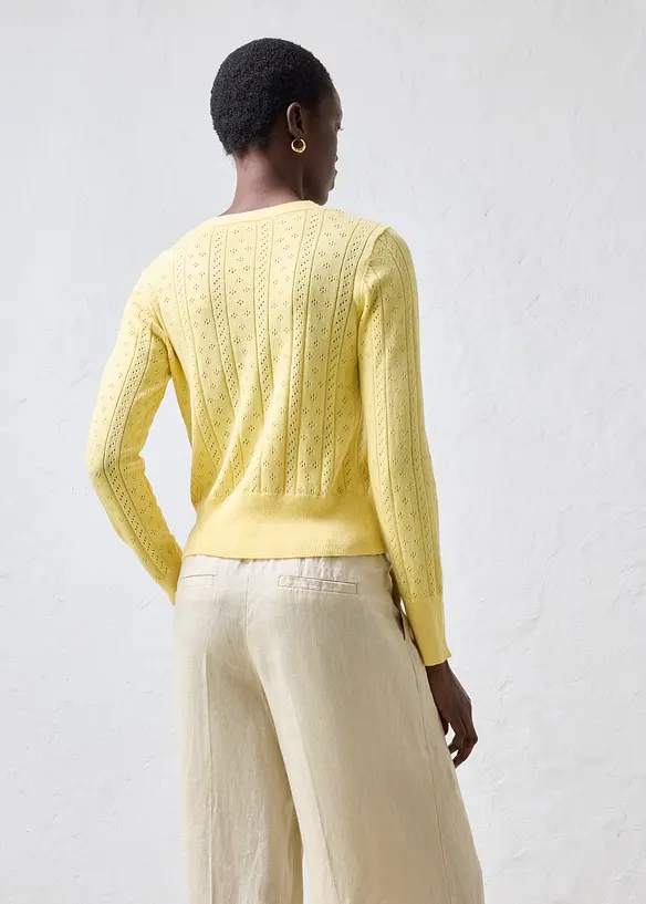 Ajour-Strickjacke mit Seidenanteil in gelb von hinten (im Anschnitt) - bonprix Ajour-Strickjacke mit Seidenanteil in gelb von hinten (im Anschnitt) - bonprix