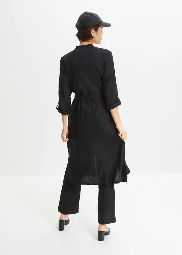 Kleid mit Taschen aus Leinen-Viskose-Mix in schwarz von hinten (Totalaufnahme) - bonprix