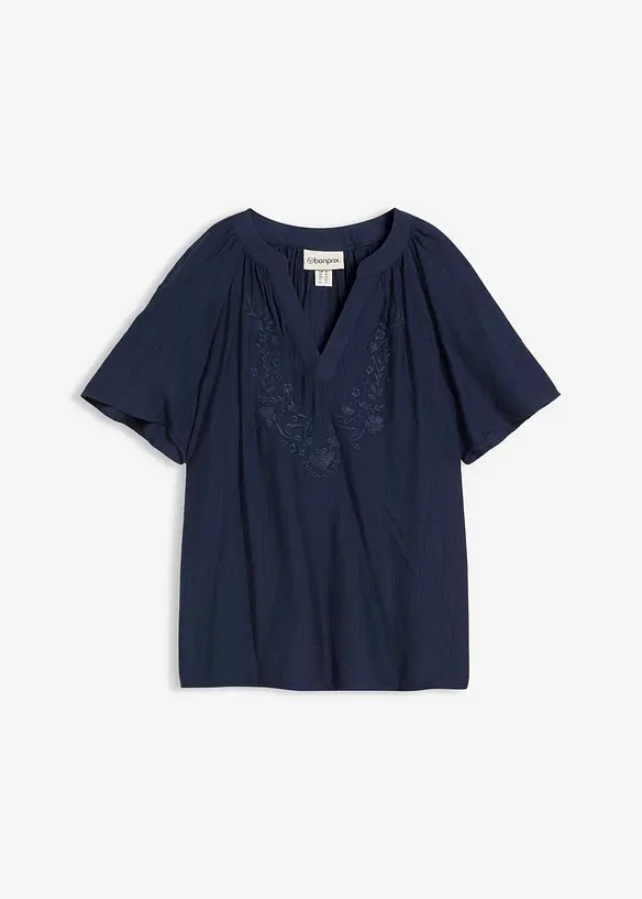 Kurzarmbluse aus strukturiertem Crinkle in blau von vorne - bonprix Kurzarmbluse aus strukturiertem Crinkle in blau von vorne - bonprix