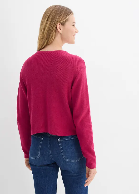 Kurze Strickjacke aus reiner Bio-Baumwolle in pink von hinten (im Anschnitt) - bonprix Kurze Strickjacke aus reiner Bio-Baumwolle in pink von hinten (im Anschnitt) - bonprix