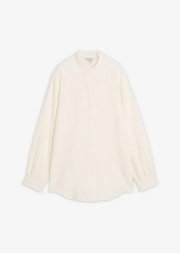 Musselin-Longbluse aus reiner Baumwolle in weiß von vorne - bonprix Musselin-Longbluse aus reiner Baumwolle in weiß von vorne - bonprix