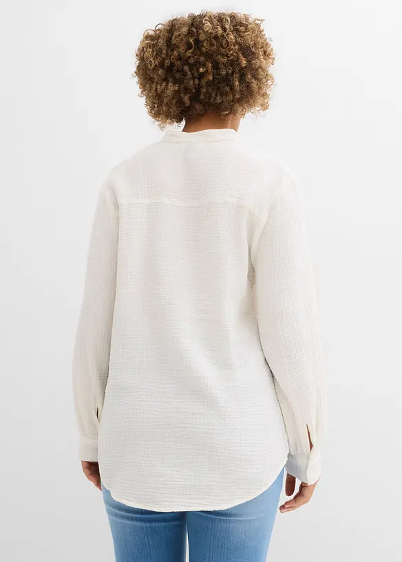Musselin-Longbluse aus reiner Baumwolle in weiß von hinten (im Anschnitt) - bonprix Musselin-Longbluse aus reiner Baumwolle in weiß von hinten (im Anschnitt) - bonprix