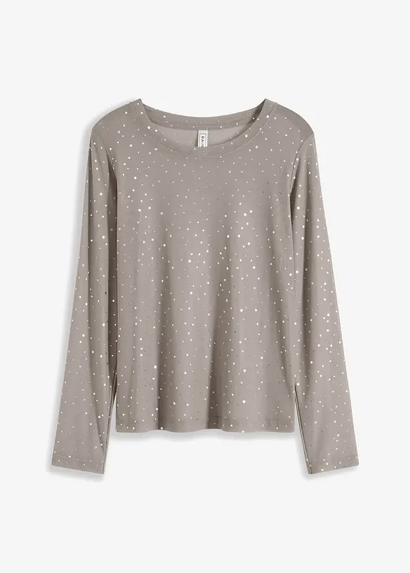 Langarmshirt mit Glitzerapplikationen in grau von vorne - bonprix