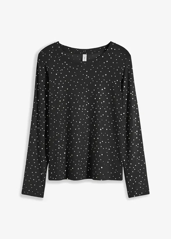 Langarmshirt mit Glitzerapplikationen in schwarz von vorne - bonprix Langarmshirt mit Glitzerapplikationen in schwarz von vorne - bonprix