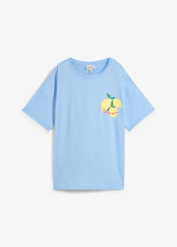 Oversize-Shirt aus reiner Bio-Baumwolle in blau von vorne - bonprix