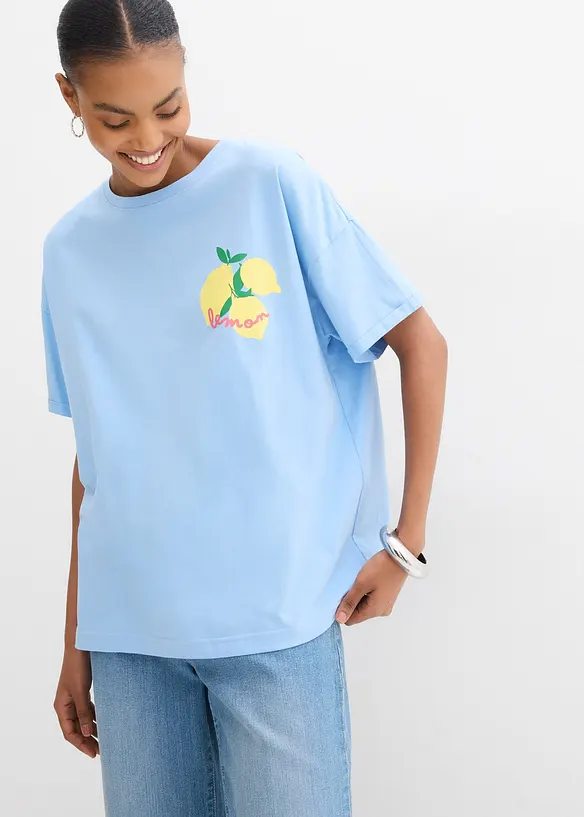 Oversize-Shirt aus reiner Bio-Baumwolle in blau von hinten (im Anschnitt) - bonprix