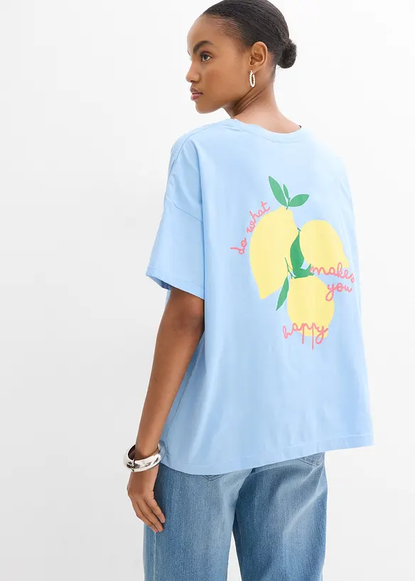 Oversize-Shirt aus reiner Bio-Baumwolle in blau von vorne (im Anschnitt) - bonprix
