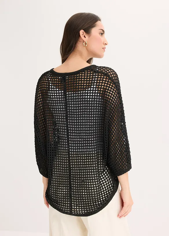 Ajour-Strickjacke in schwarz von hinten (im Anschnitt) - bonprix Ajour-Strickjacke in schwarz von hinten (im Anschnitt) - bonprix