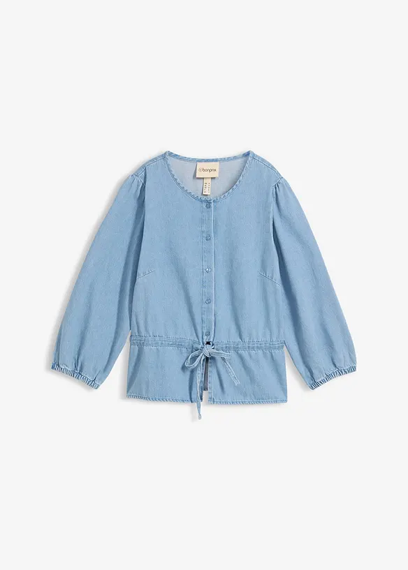 Jeansbluse mit Puffärmeln, Baumwolle in blau von vorne - bonprix Jeansbluse mit Puffärmeln, Baumwolle in blau von vorne - bonprix