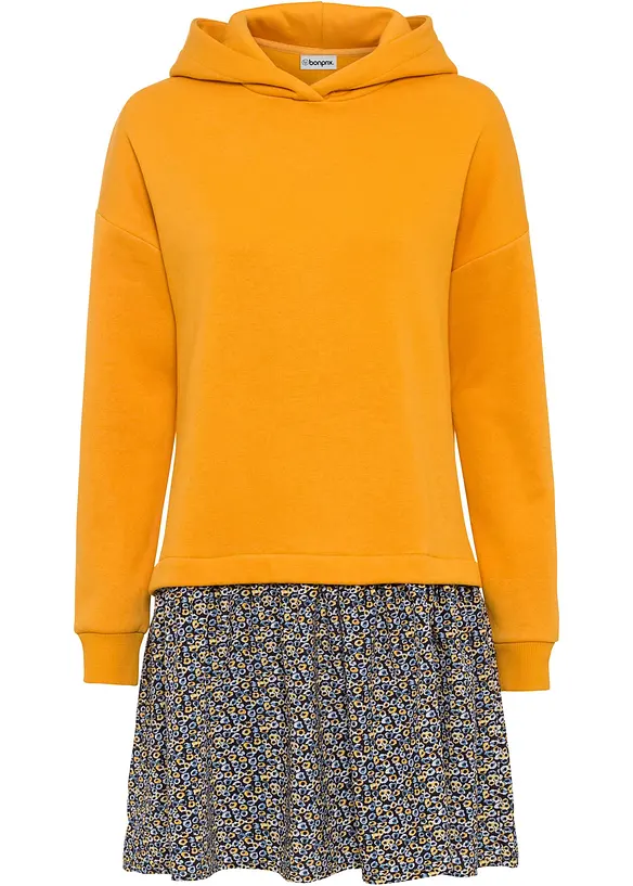 Sweatkleid in 2-in-1 Optik in orange von vorne - bonprix Sweatkleid in 2-in-1 Optik in orange von vorne - bonprix