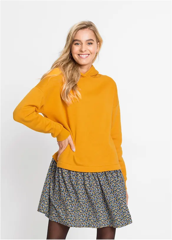 Sweatkleid in 2-in-1 Optik in orange von vorne (Totalaufnahme) - bonprix Sweatkleid in 2-in-1 Optik in orange von vorne (Totalaufnahme) - bonprix