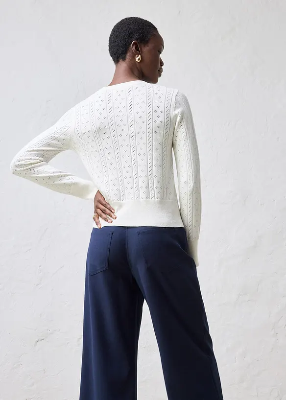 Ajour-Strickjacke mit Seidenanteil in weiß von hinten (im Anschnitt) - bonprix Ajour-Strickjacke mit Seidenanteil in weiß von hinten (im Anschnitt) - bonprix