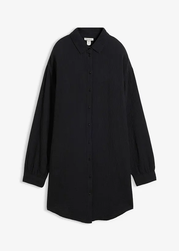 Musselin-Bluse aus reiner Baumwolle in schwarz von vorne - bonprix