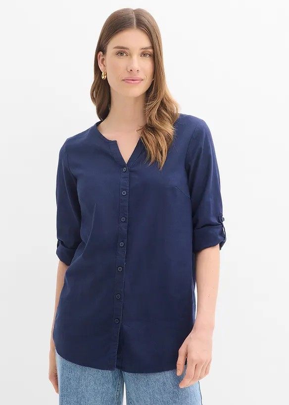3/4-Arm Bluse aus Leinen-Baumwoll-Mix in blau von vorne (im Anschnitt) - bonprix 3/4-Arm Bluse aus Leinen-Baumwoll-Mix in blau von vorne (im Anschnitt) - bonprix