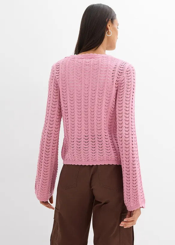 Strickjacke mit Lochmuster in rosa von hinten (im Anschnitt) - bonprix