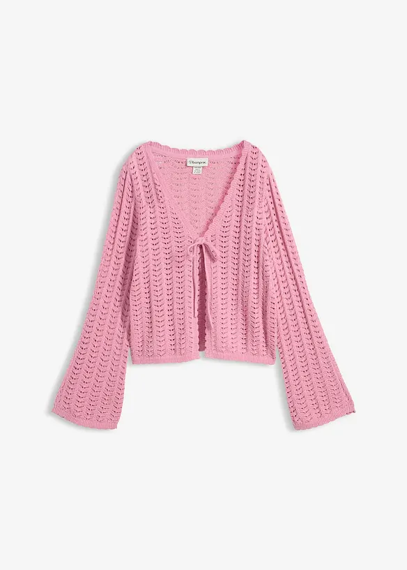 Strickjacke mit Lochmuster in rosa von vorne - bonprix