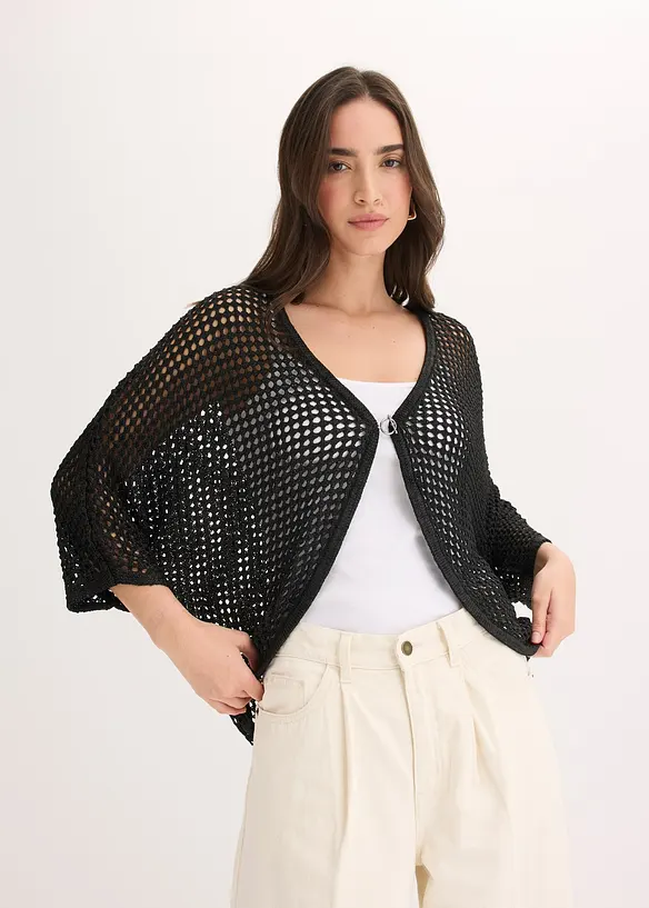 Ajour-Strickjacke in schwarz von vorne (im Anschnitt) - bonprix Ajour-Strickjacke in schwarz von vorne (im Anschnitt) - bonprix