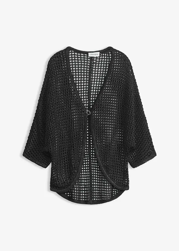 Ajour-Strickjacke in schwarz von vorne - bonprix Ajour-Strickjacke in schwarz von vorne - bonprix