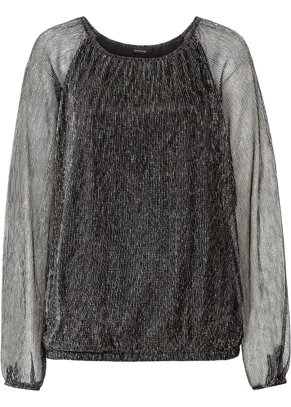 Shirt in funkelnder Plissee-Optik in schwarz von vorne - bonprix