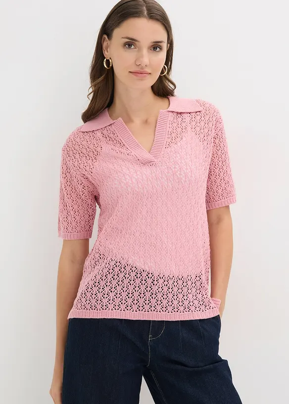 Ajour-Pullover in rosa von vorne (im Anschnitt) - bonprix Ajour-Pullover in rosa von vorne (im Anschnitt) - bonprix