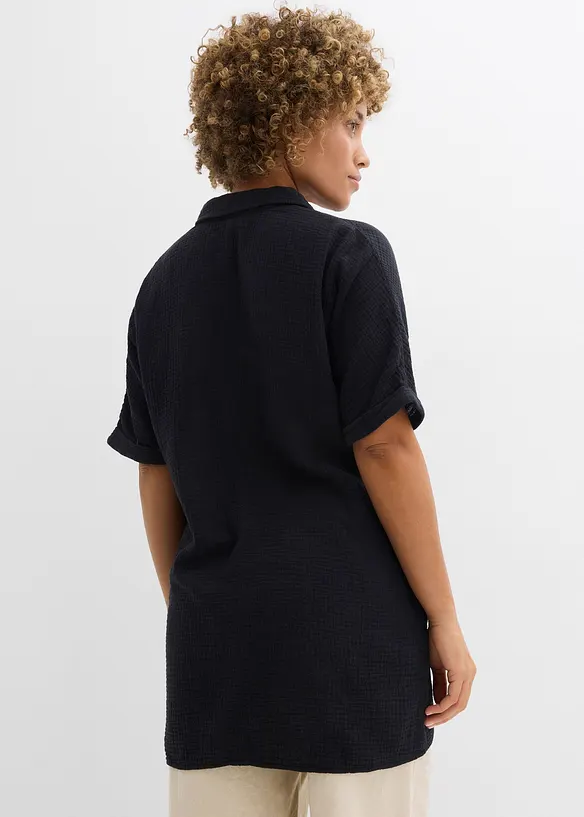 Musselin-Oversize-Bluse aus reiner Baumwolle in schwarz von hinten (im Anschnitt) - bonprix Musselin-Oversize-Bluse aus reiner Baumwolle in schwarz von hinten (im Anschnitt) - bonprix