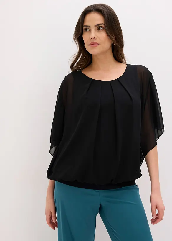 Chiffonbluse mit Fledermausärmel in schwarz von vorne (im Anschnitt) - bonprix Chiffonbluse mit Fledermausärmel in schwarz von vorne (im Anschnitt) - bonprix