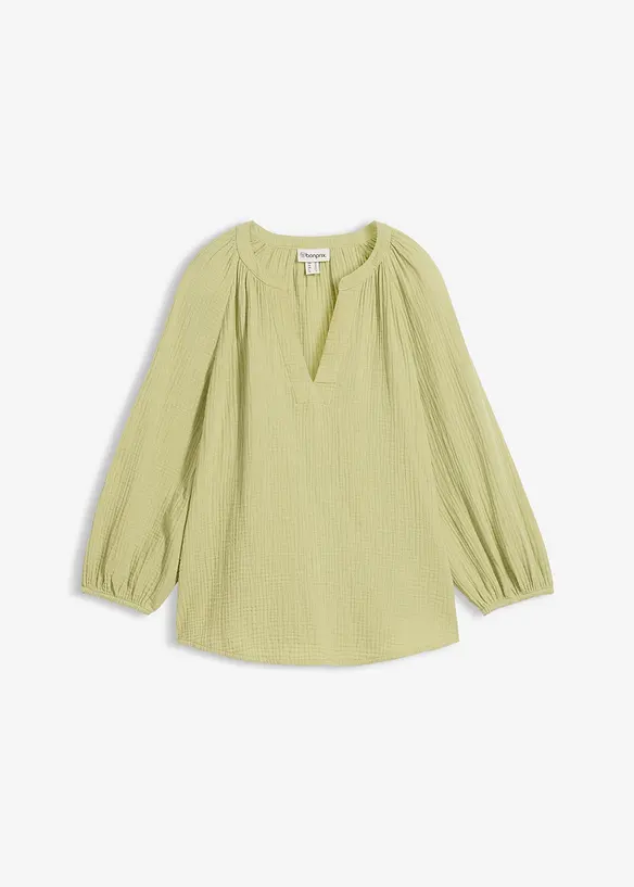 Musselin-Oversize-Bluse aus reiner Baumwolle in grün von vorne - bonprix Musselin-Oversize-Bluse aus reiner Baumwolle in grün von vorne - bonprix