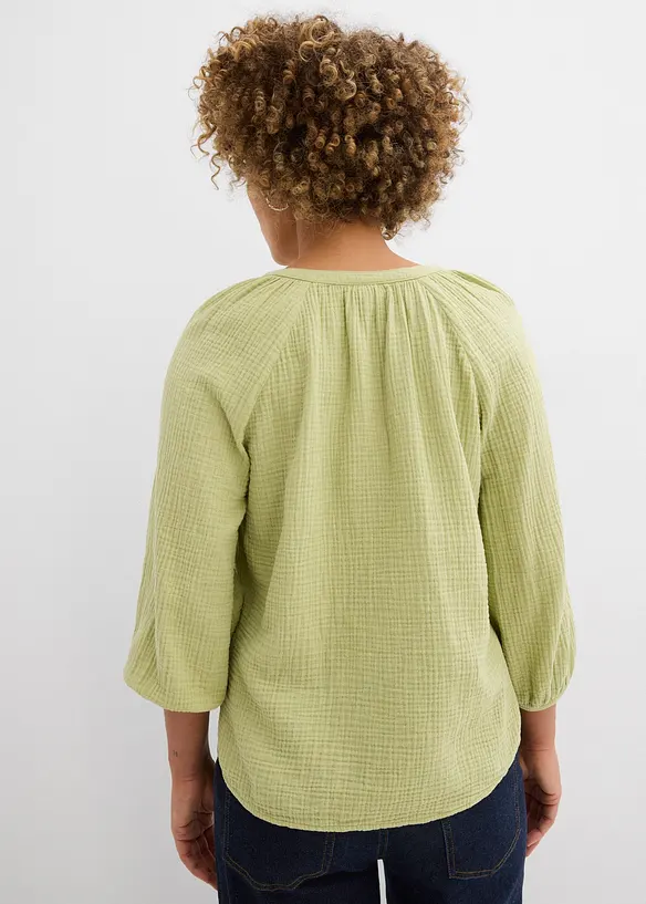 Musselin-Oversize-Bluse aus reiner Baumwolle in grün von hinten (im Anschnitt) - bonprix Musselin-Oversize-Bluse aus reiner Baumwolle in grün von hinten (im Anschnitt) - bonprix
