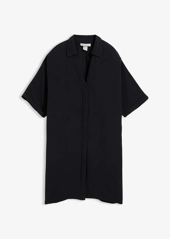 Musselin-Oversize-Bluse aus reiner Baumwolle in schwarz von vorne - bonprix Musselin-Oversize-Bluse aus reiner Baumwolle in schwarz von vorne - bonprix