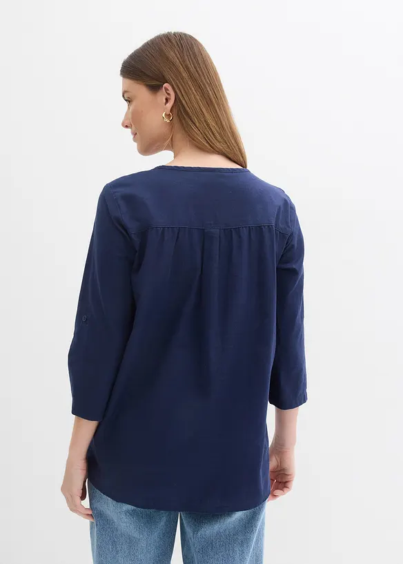 3/4-Arm Bluse aus Leinen-Baumwoll-Mix in blau von hinten (im Anschnitt) - bonprix 3/4-Arm Bluse aus Leinen-Baumwoll-Mix in blau von hinten (im Anschnitt) - bonprix