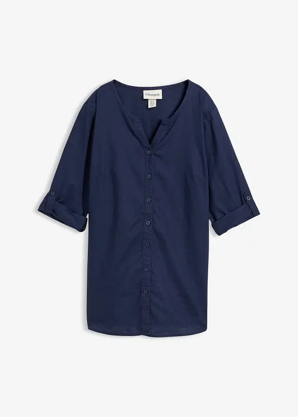 3/4-Arm Bluse aus Leinen-Baumwoll-Mix in blau von vorne - bonprix 3/4-Arm Bluse aus Leinen-Baumwoll-Mix in blau von vorne - bonprix