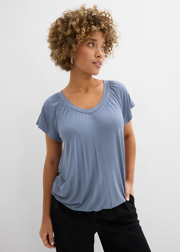 Shirt aus Viskose-Mix in blau von vorne (im Anschnitt) - bonprix