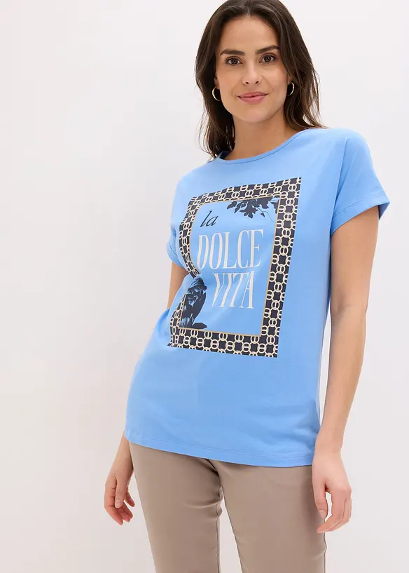 Shirt aus reiner Bio-Baumwolle in blau von vorne (im Anschnitt) - bonprix