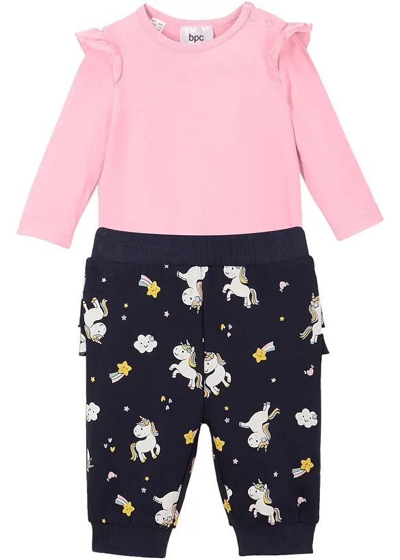 Langarmbody und Sweathose aus Bio-Baumwolle (2-tlg.Set) in rosa von vorne - bonprix
