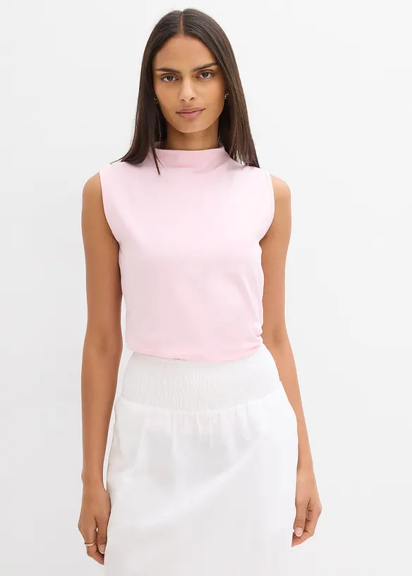Top aus elastischem Baumwoll-Mix in rosa von vorne (im Anschnitt) - bonprix