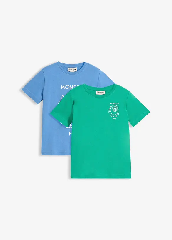 T-Shirt aus reiner Bio Baumwolle (2er Pack) in blau von vorne - bonprix