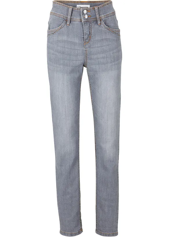 Slim-Fit-Jeans High Waist, Komfort-Stretch in grau von vorne - bonprix