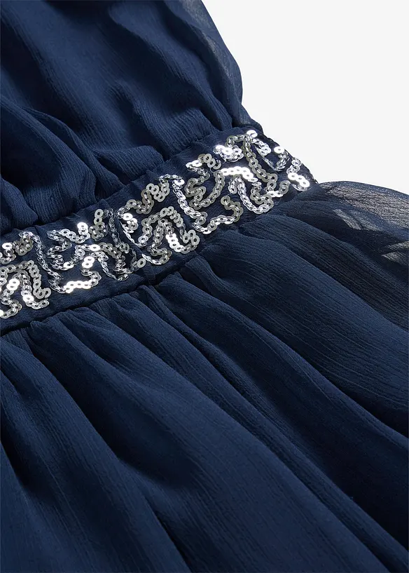 Chiffonkleid mit Paillettenband in blau - bonprix