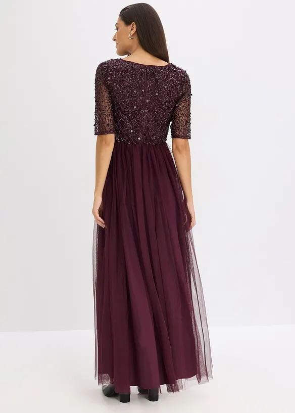 Abendkleid aus zartem Tüll mit Paillettenstickerei in rot von hinten (Totalaufnahme) - bonprix