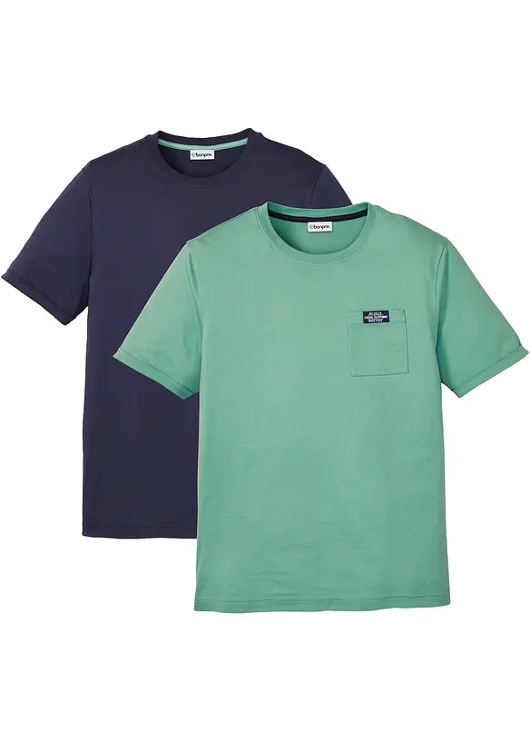 T-Shirt aus reiner Bio-Baumwolle (2er Pack) in grün von vorne - bonprix