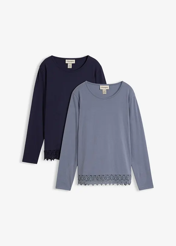 Langarmshirt aus reiner Baumwolle (2er Pack) in blau von vorne - bonprix