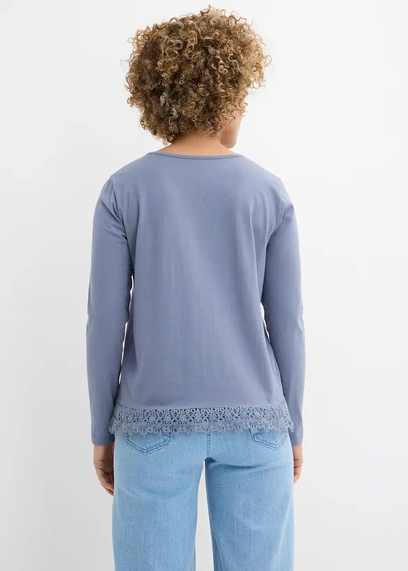 Langarmshirt aus reiner Baumwolle (2er Pack) in blau von hinten (im Anschnitt) - bonprix
