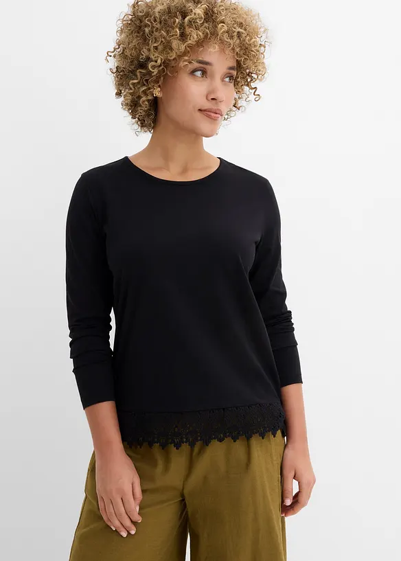 Langarmshirt aus reiner Baumwolle (2er Pack) in schwarz von vorne (im Anschnitt) - bonprix Langarmshirt aus reiner Baumwolle (2er Pack) in schwarz von vorne (im Anschnitt) - bonprix