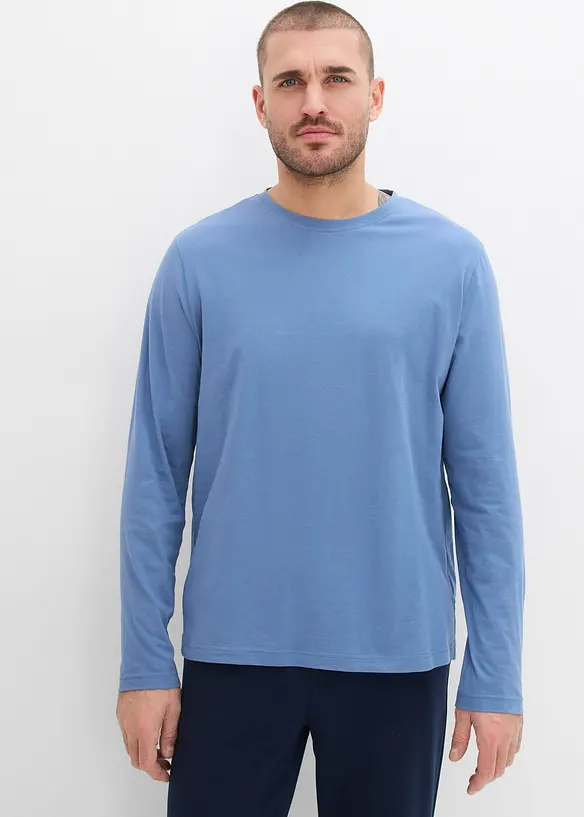 Langarmshirt aus reiner Baumwolle (2er Pack) in blau von vorne (im Anschnitt) - bonprix