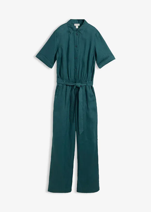 Jumpsuit aus reinem Leinen in petrol von vorne - bonprix Jumpsuit aus reinem Leinen in petrol von vorne - bonprix